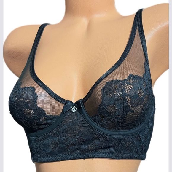 Victoria’s Secret Supersoft Body Unlined demi longline lace mesh bra black 34B